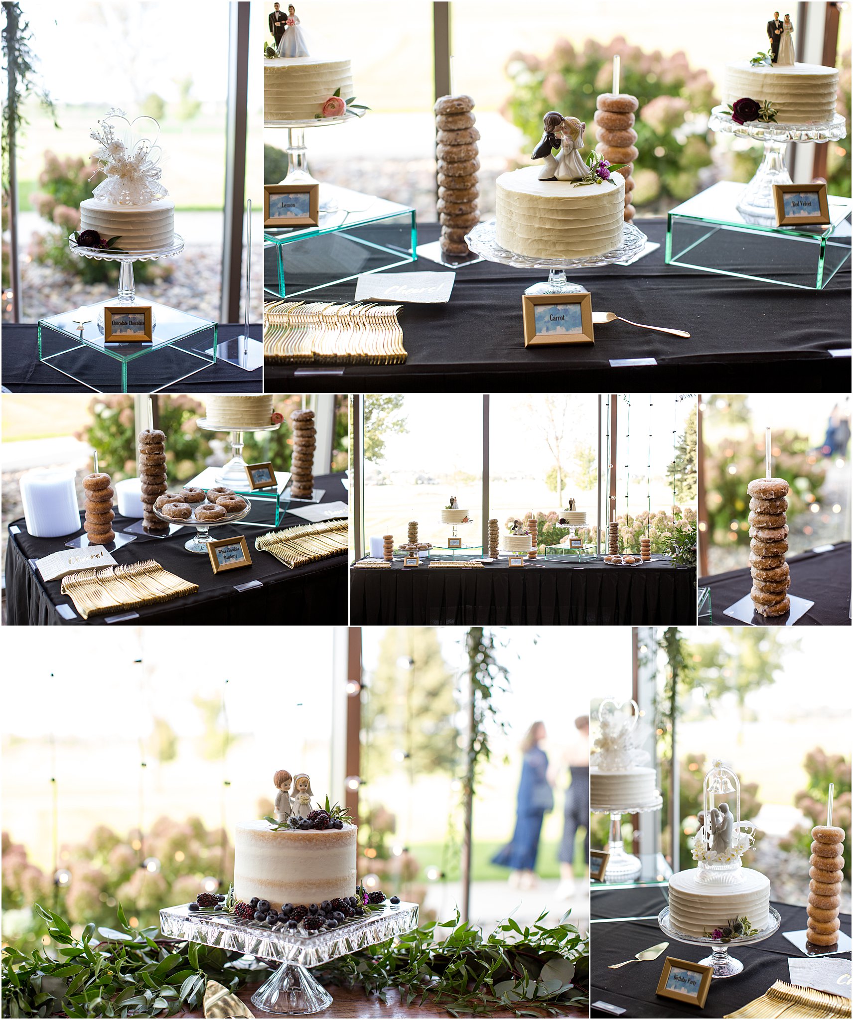 wedding cake table decor using vintage cake toppers