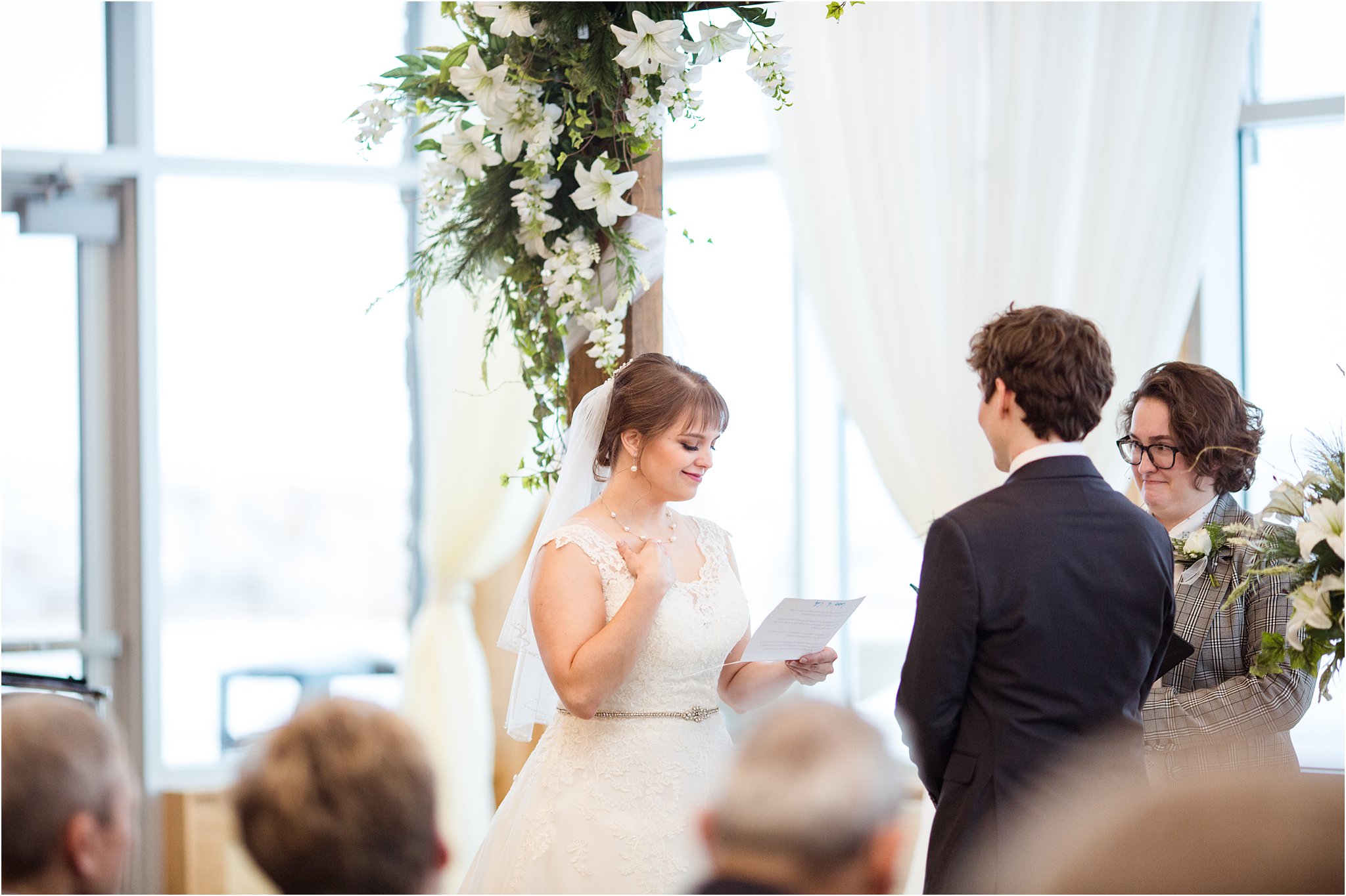 Emotional Bride reading her vows to her groom