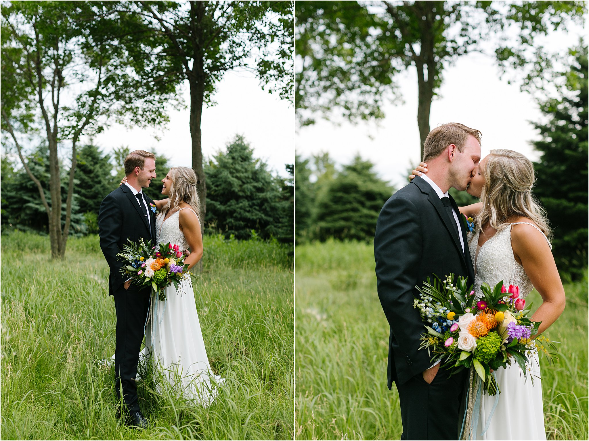 wedding couple in field of grass